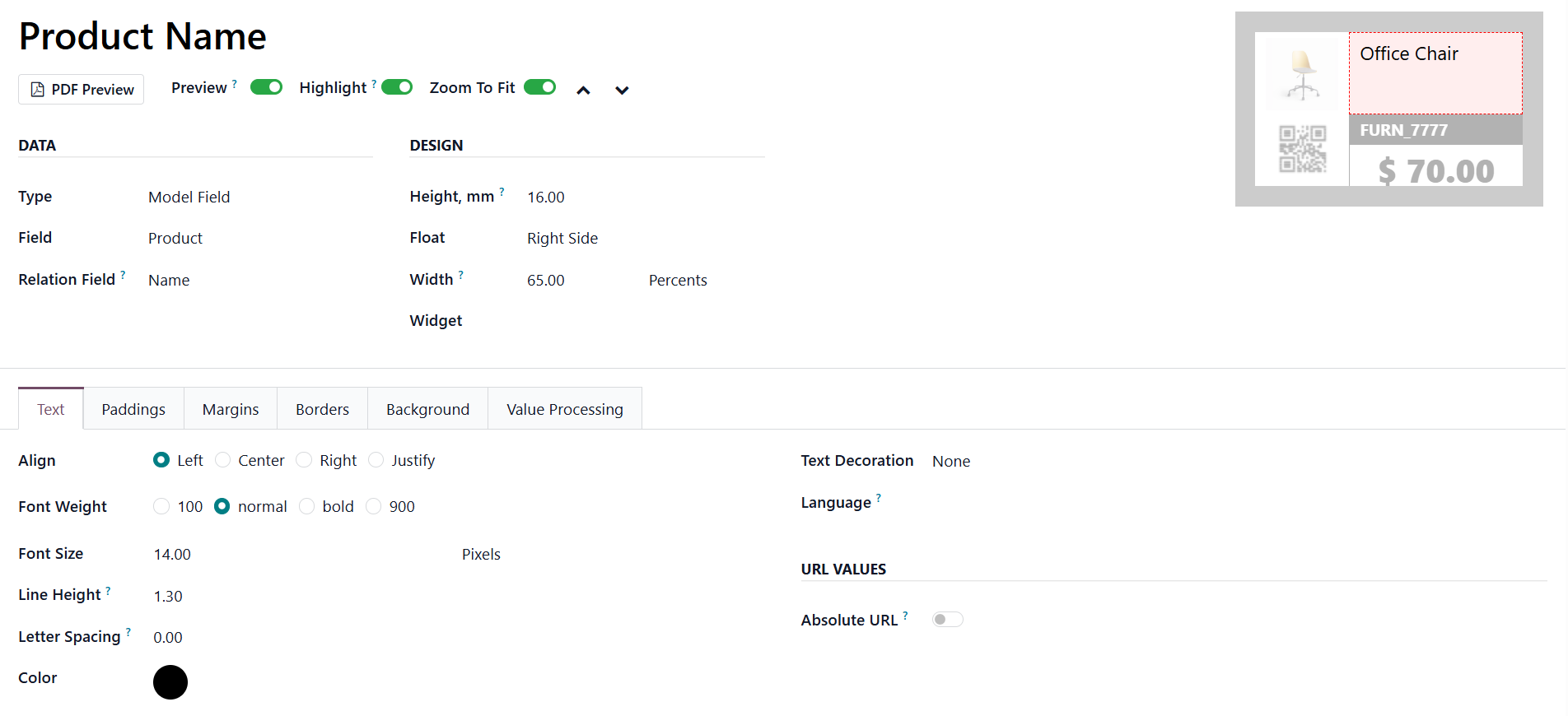 Odoo 19.0 Product Label Builder Start Section Page